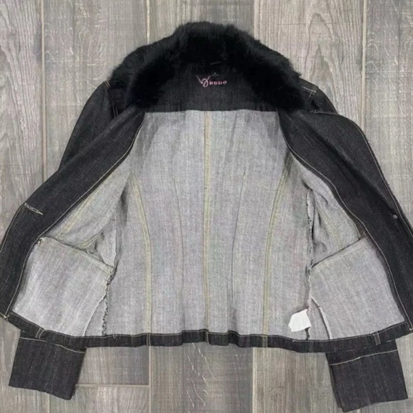 Vintage bebe Dark Wash Denim Jacket lace pocket detail. - Picture 2 of 11
